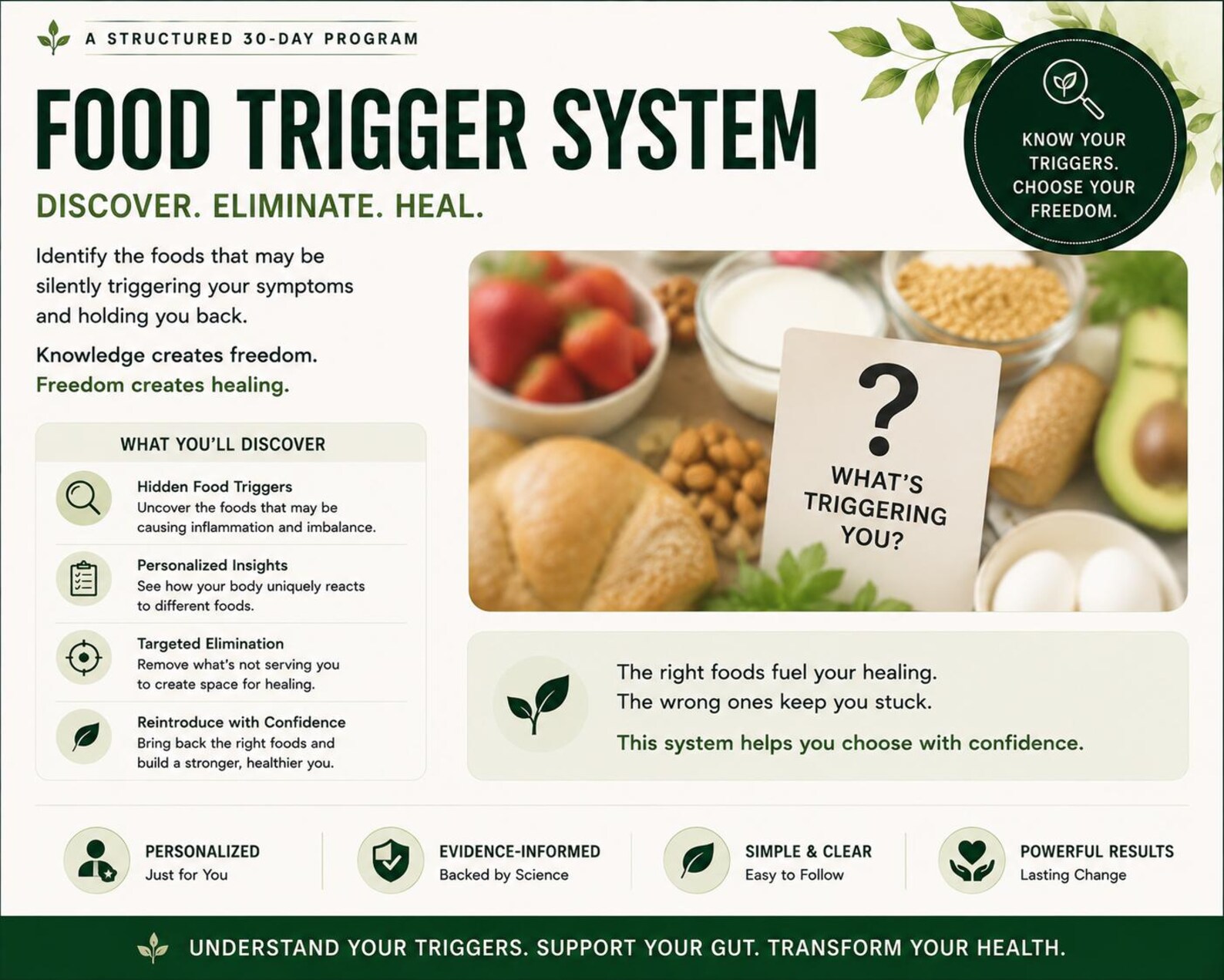 Food trigger system preview showing foods and trigger question